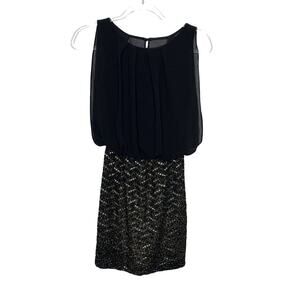 LOVE CULTURE Sequin Blouson Cocktail Dress Sleeveless Chiffon Black Gold Size S